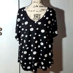Cool Melon-  Black/White Polka Dot Soft Blouse Flowy Mod  Size 2X
